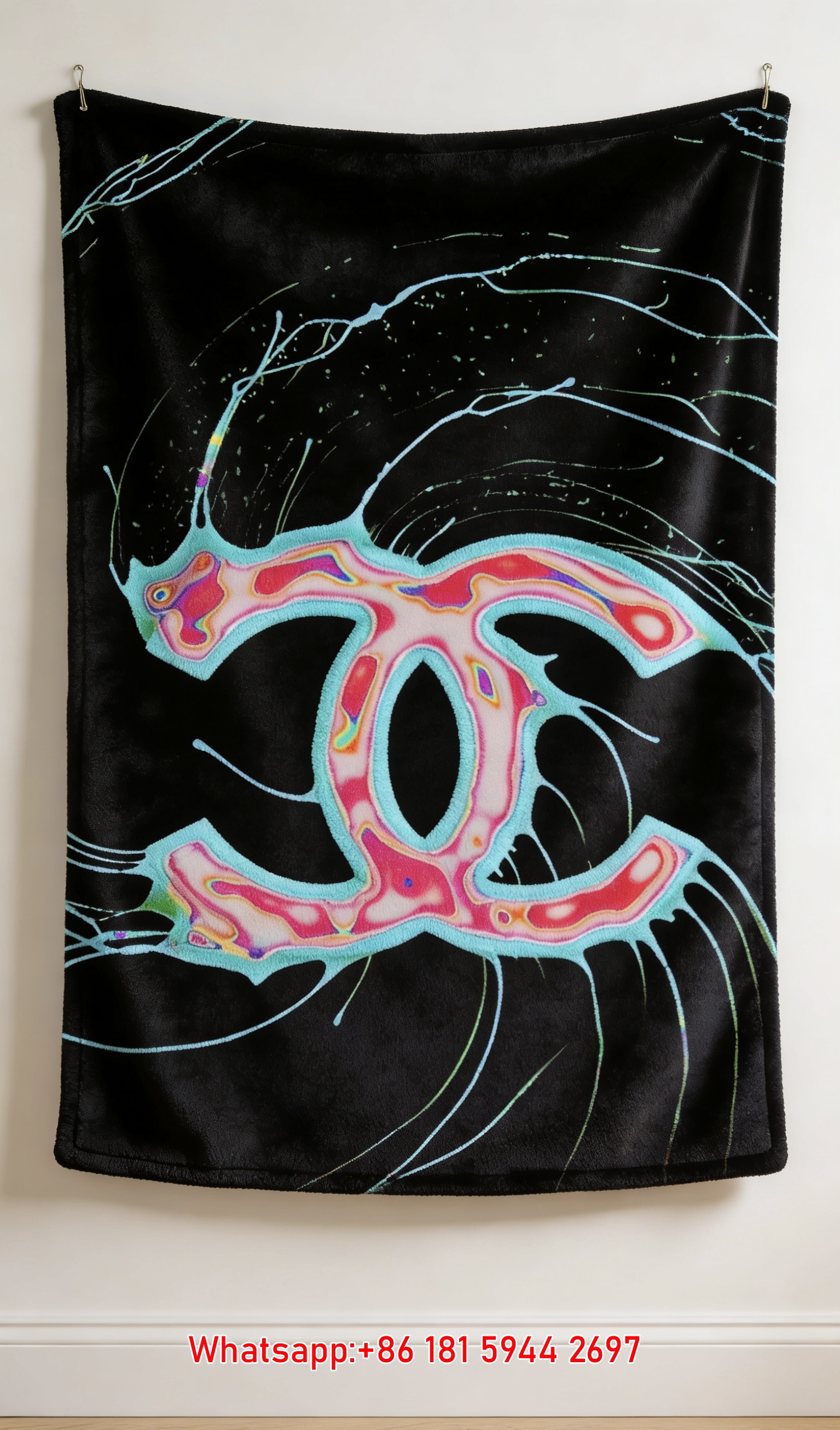 Chanel Neon Swirl CC Logo Flannel Throw Blanket IMG_7100